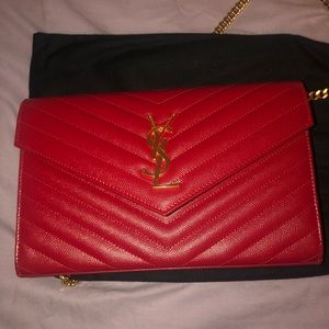 Saint Laurent Chain Wallet Medium Red Leather